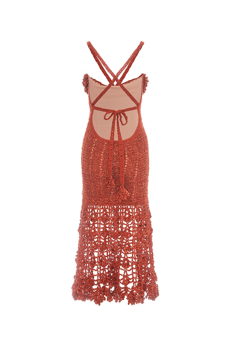 CHRYSANTHEMUM TERRACOTTA HANDMADE CROCHET DRESS