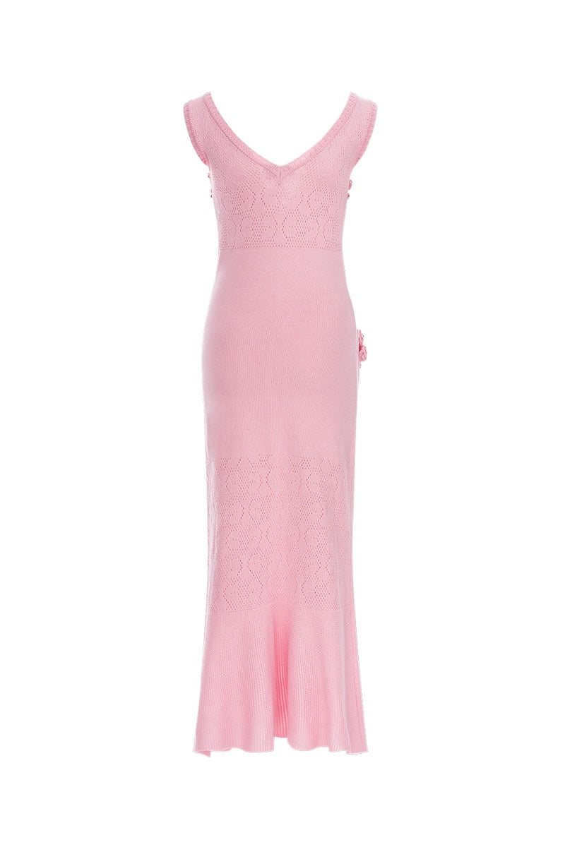 ROSE VANILLA KNIT DRESS WITH HANDMADE KNIT DETAILS