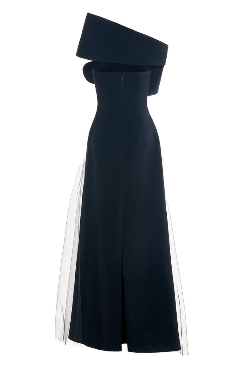 CULT MIA X HAPPY CLOTHING LESTER A-LINE ORGANZA MAXI DRESS IN BLACK