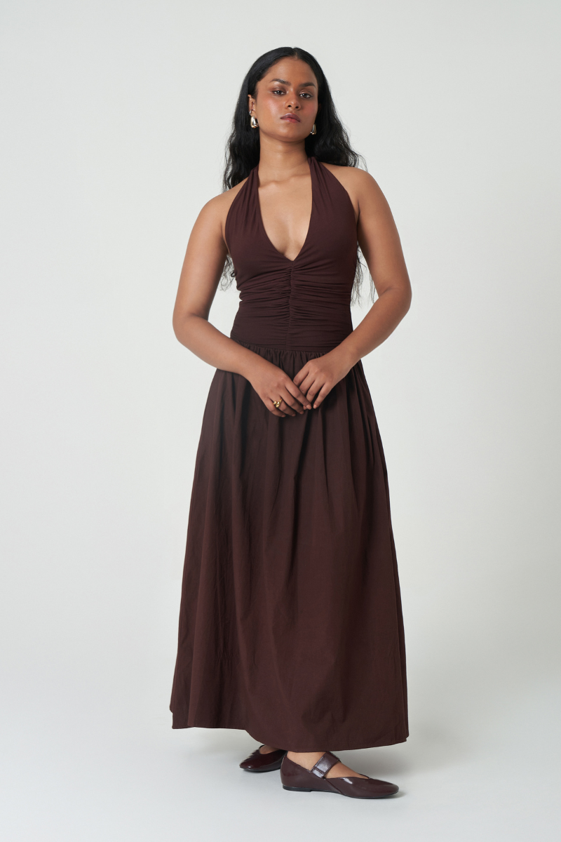 CANNES DRESS IN DARK WALNUT