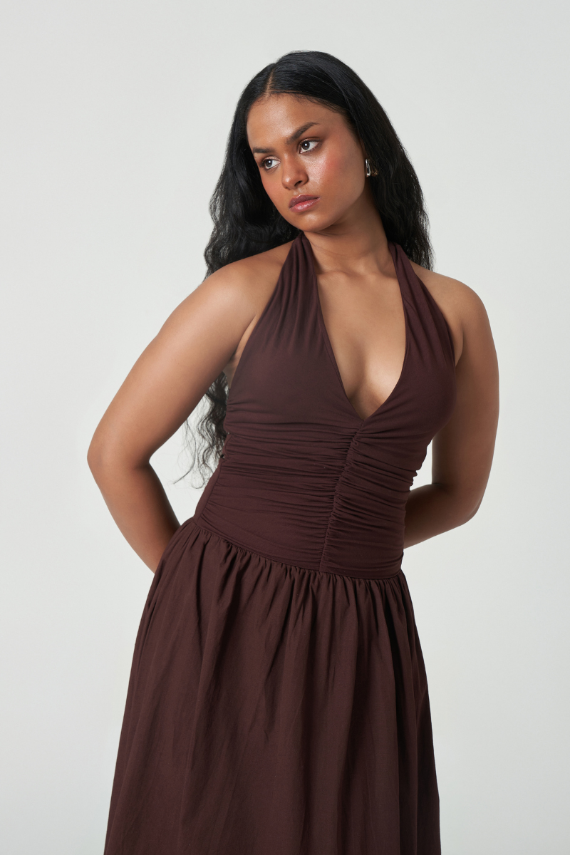 CANNES DRESS IN DARK WALNUT