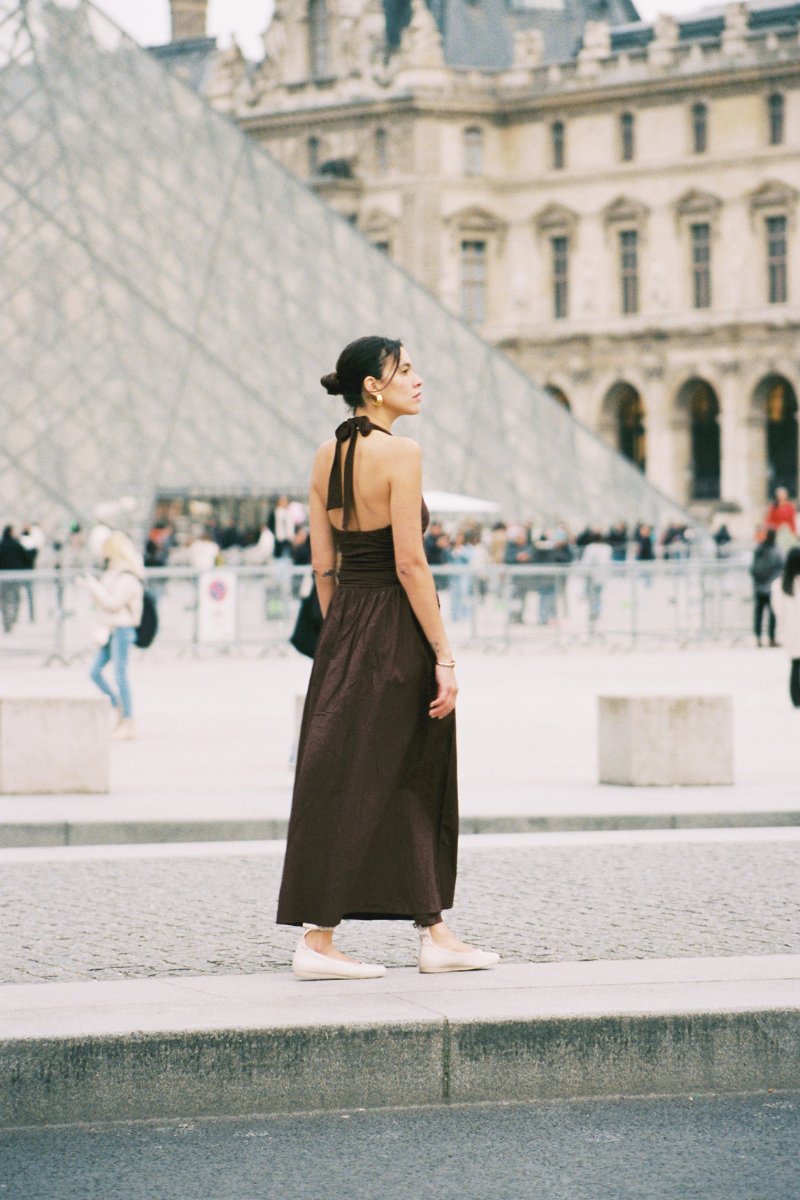 CANNES DRESS IN DARK WALNUT