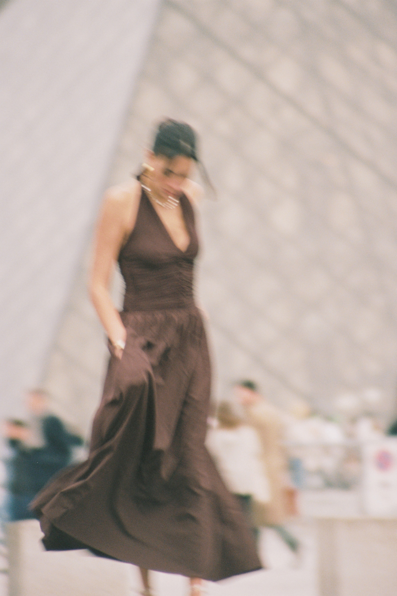 CANNES DRESS IN DARK WALNUT