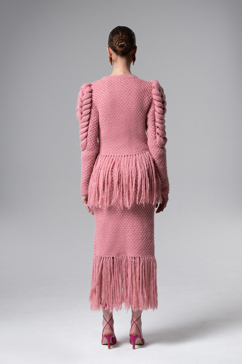 CARDIGAN WITH FRINGES IN PINK