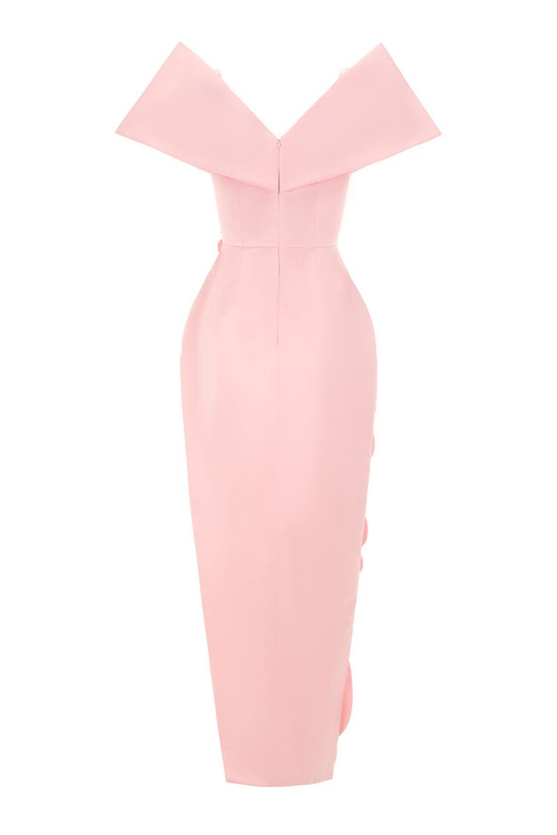 CULT MIA X HAPPY CLOTHING GLENN FLOWER APPLIQUE TAFFETA MAXI DRESS IN PINK