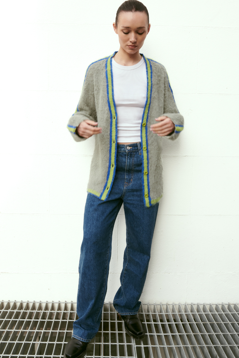 SHY GREEN OVERSIZED MULTICOLORED SURI CARDIGAN
