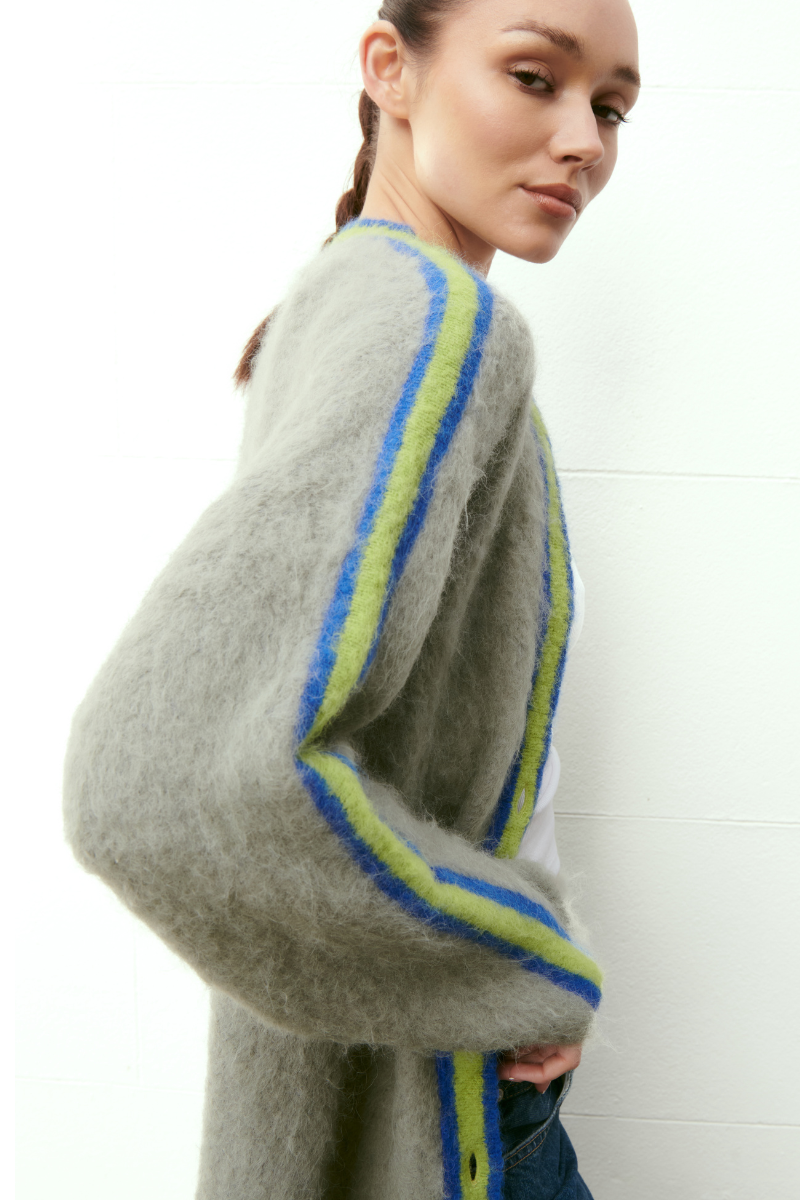 SHY GREEN OVERSIZED MULTICOLORED SURI CARDIGAN