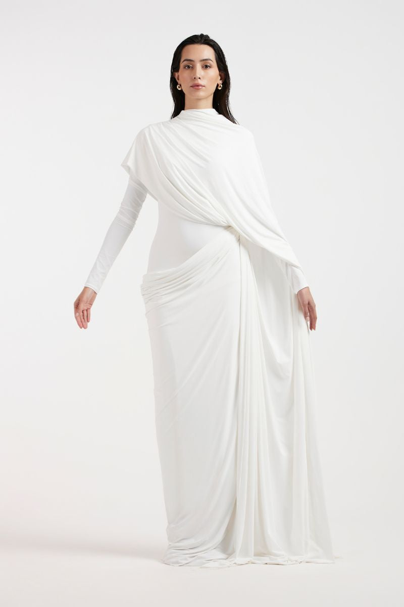 NADIA WHITE DRAPED GOWN