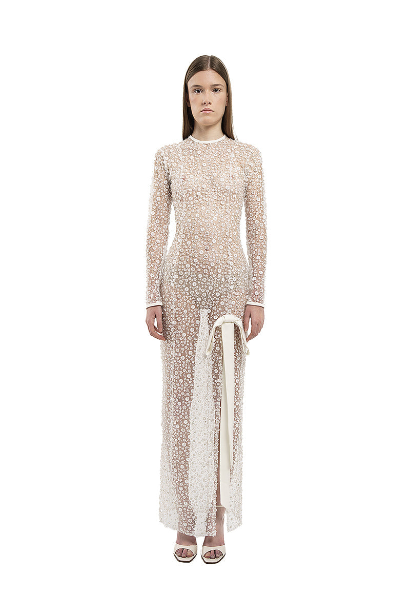 SEQUIN EMBROIDERED DRESS IN WHITE