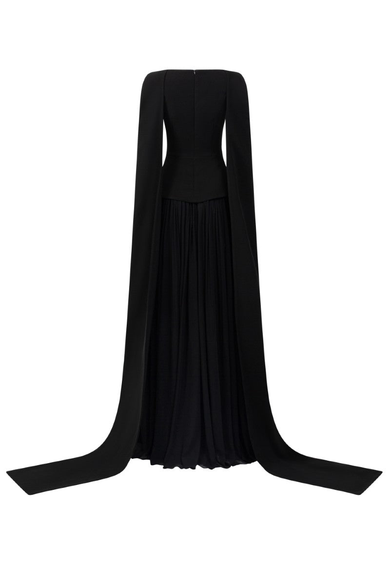 ARIANE CREPE AND CHIFFON GOWN IN BLACK