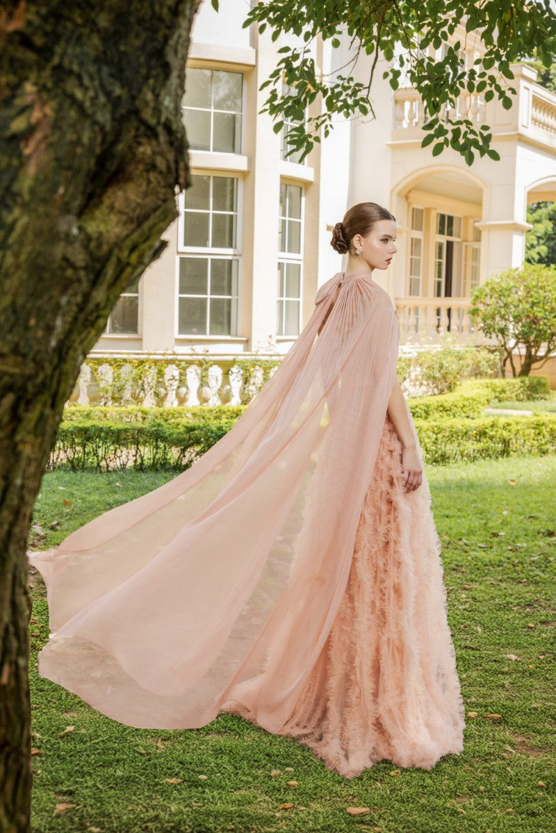 CÉCILE TULLE GOWN IN ROSE BEIGE