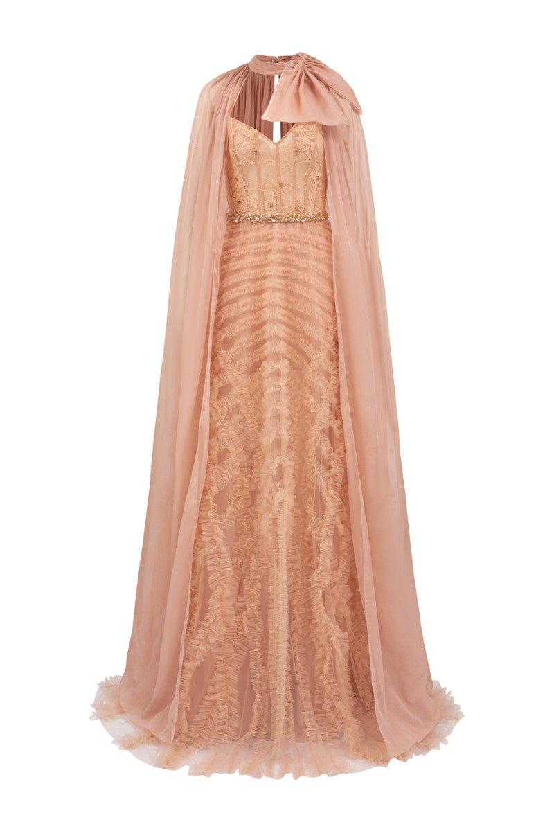 CÉCILE TULLE GOWN IN ROSE BEIGE