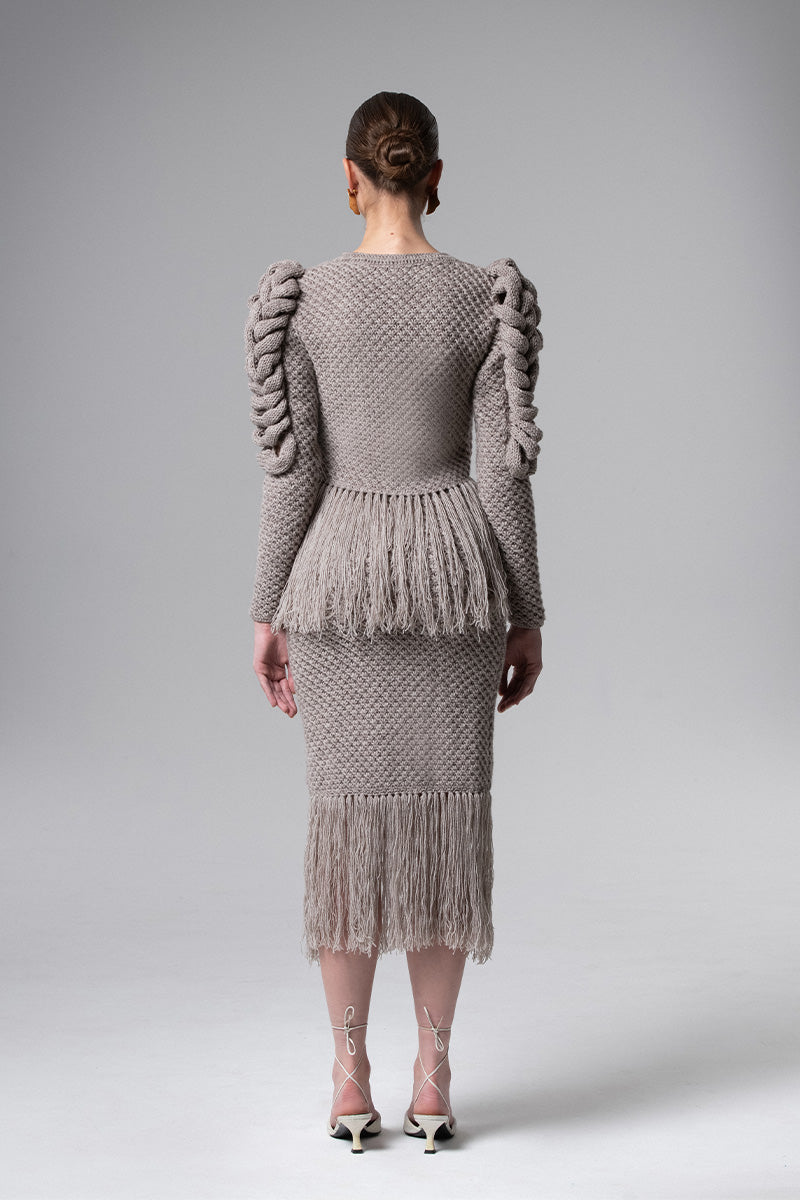 CARDIGAN WITH FRINGES IN GRAY