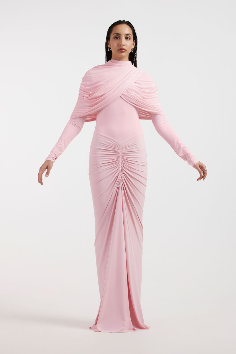 NOA DRAPED PINK GOWN