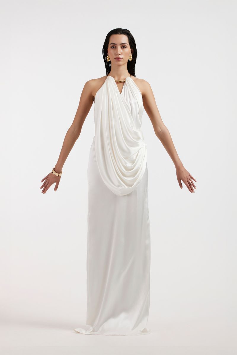 LEONA WHITE DRAPED GOWN