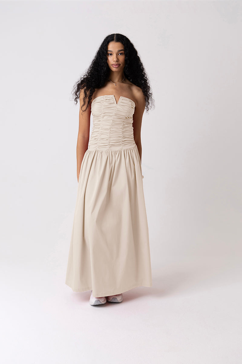 RUCHED COLUMN BARDOT MILK DRESS