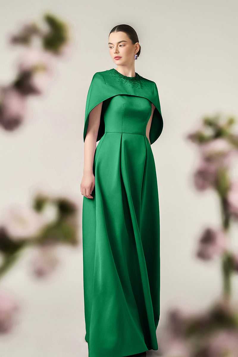 SILK TAFFETA DRESS IN GREEN