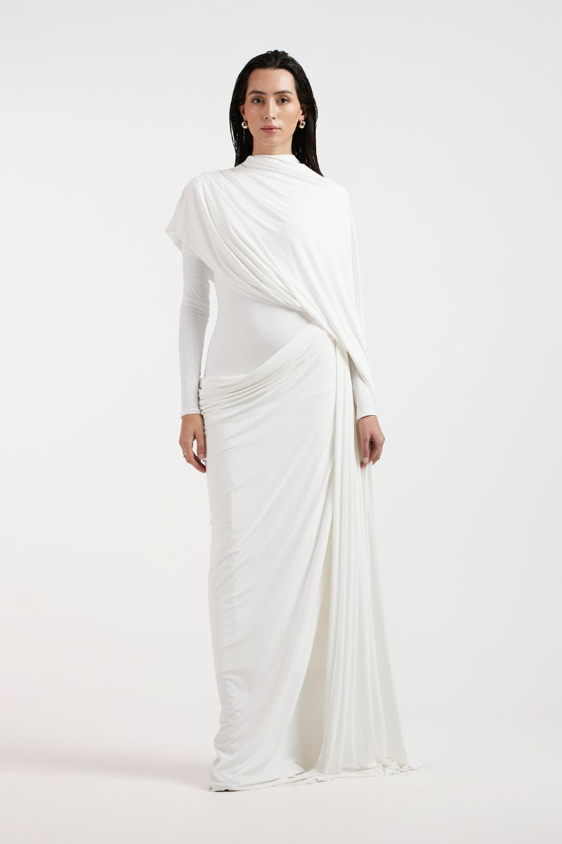 NADIA WHITE DRAPED GOWN