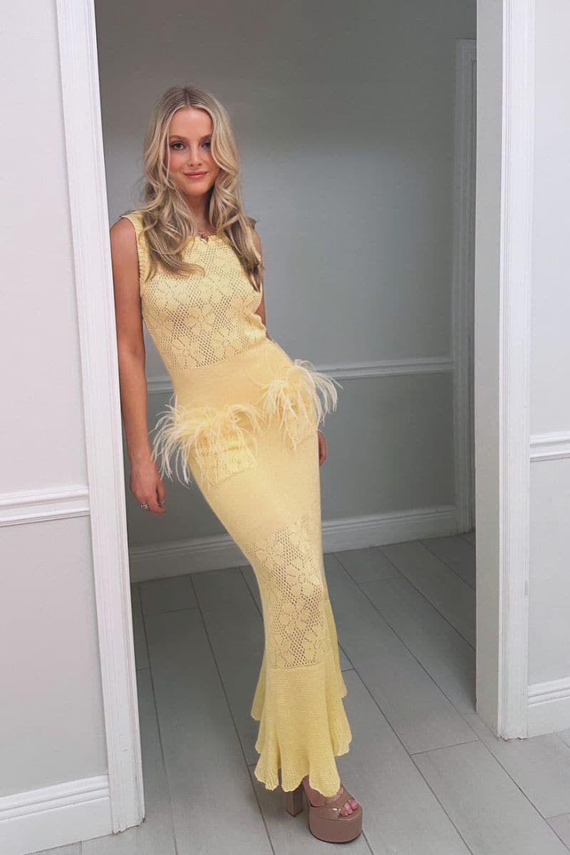 KNIT MIDI DRESS WITH FEATHERS