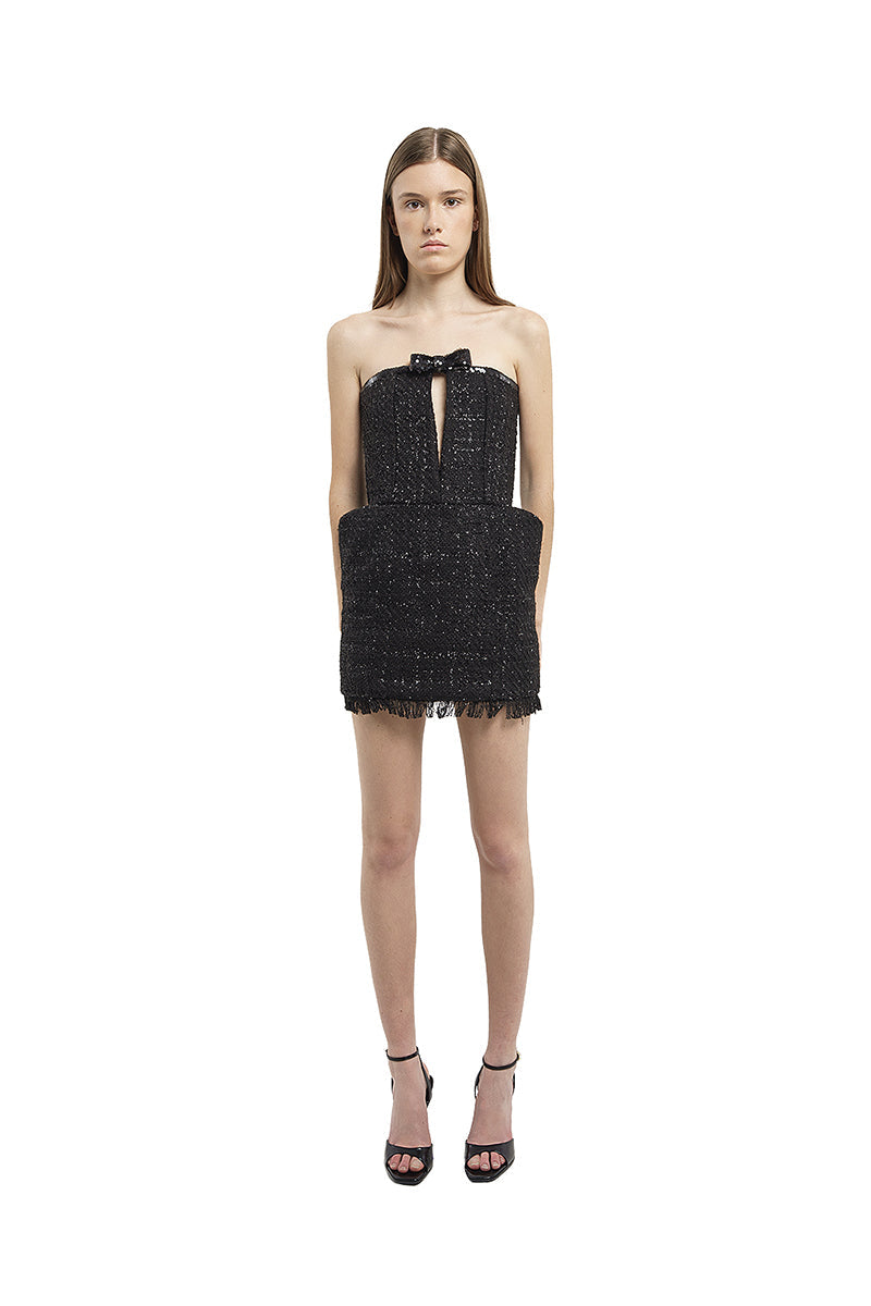 TWEED MINI DRESS IN BLACK