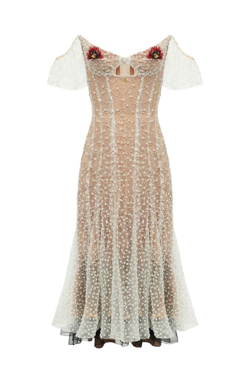 BEADED CORSET DRESS IN MILK