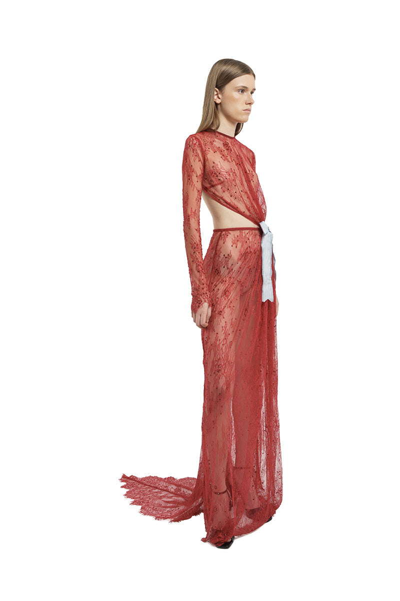 LACE LONG DRESS IN RED