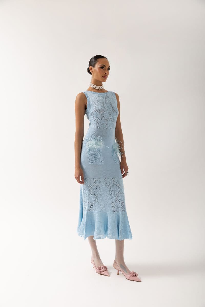 KNIT MIDI DRESS WITH FEATHERS
