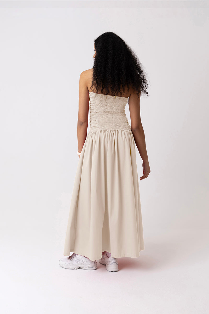 RUCHED COLUMN BARDOT MILK DRESS