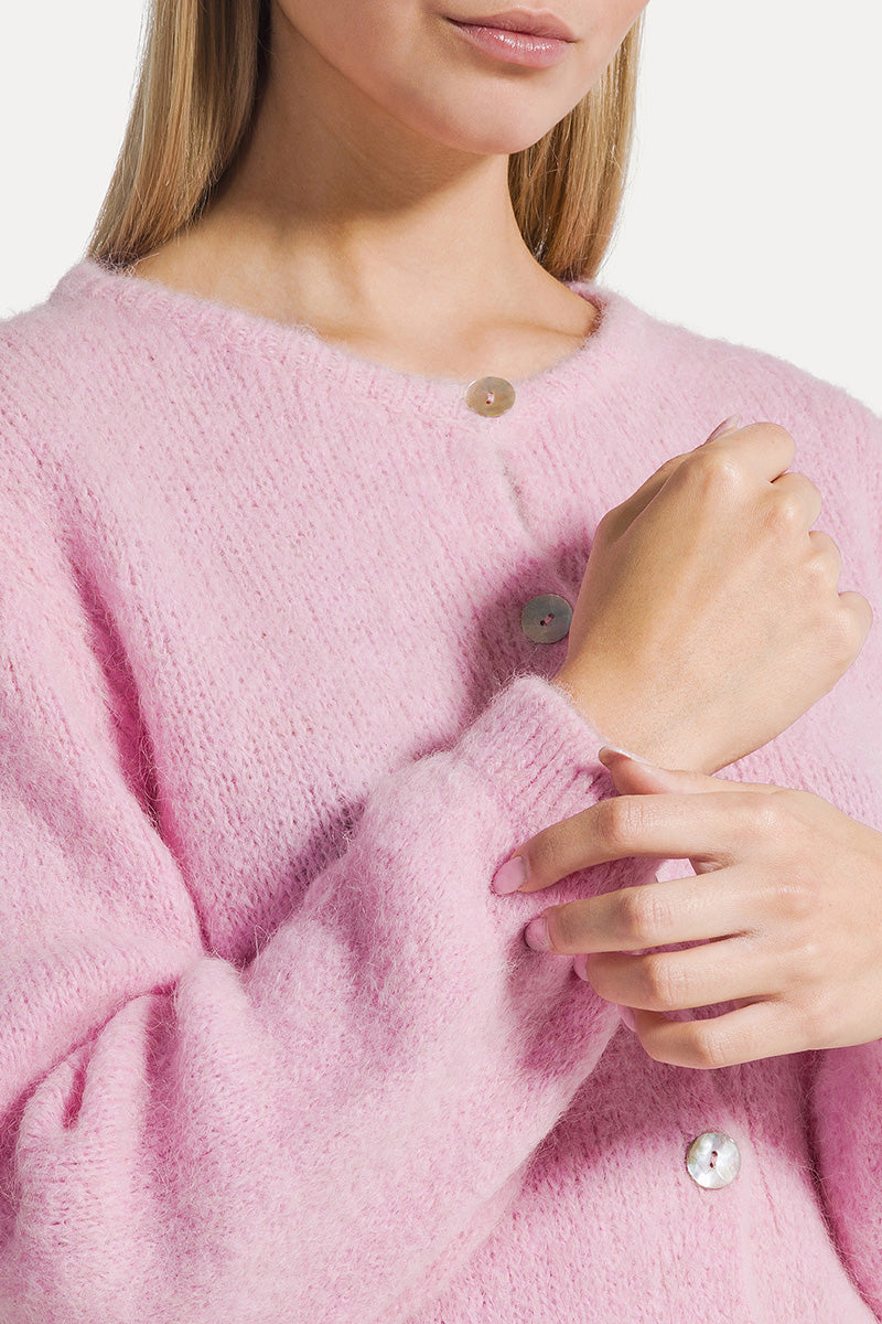 SUSAN ALPACA CARDIGAN IN SOFT BERRY