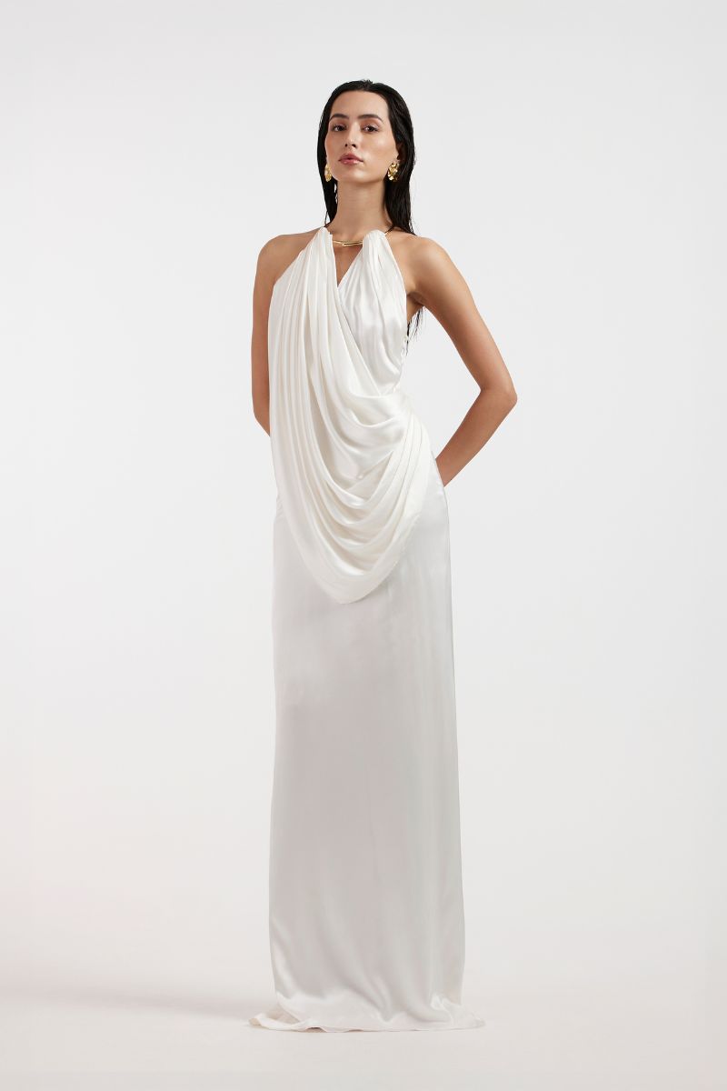 LEONA WHITE DRAPED GOWN