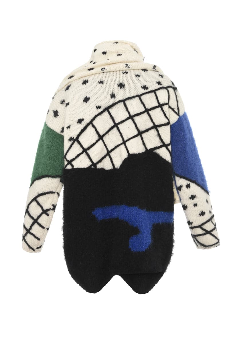 SCARFED HAND KNIT MULTICOLOR CARDIGAN