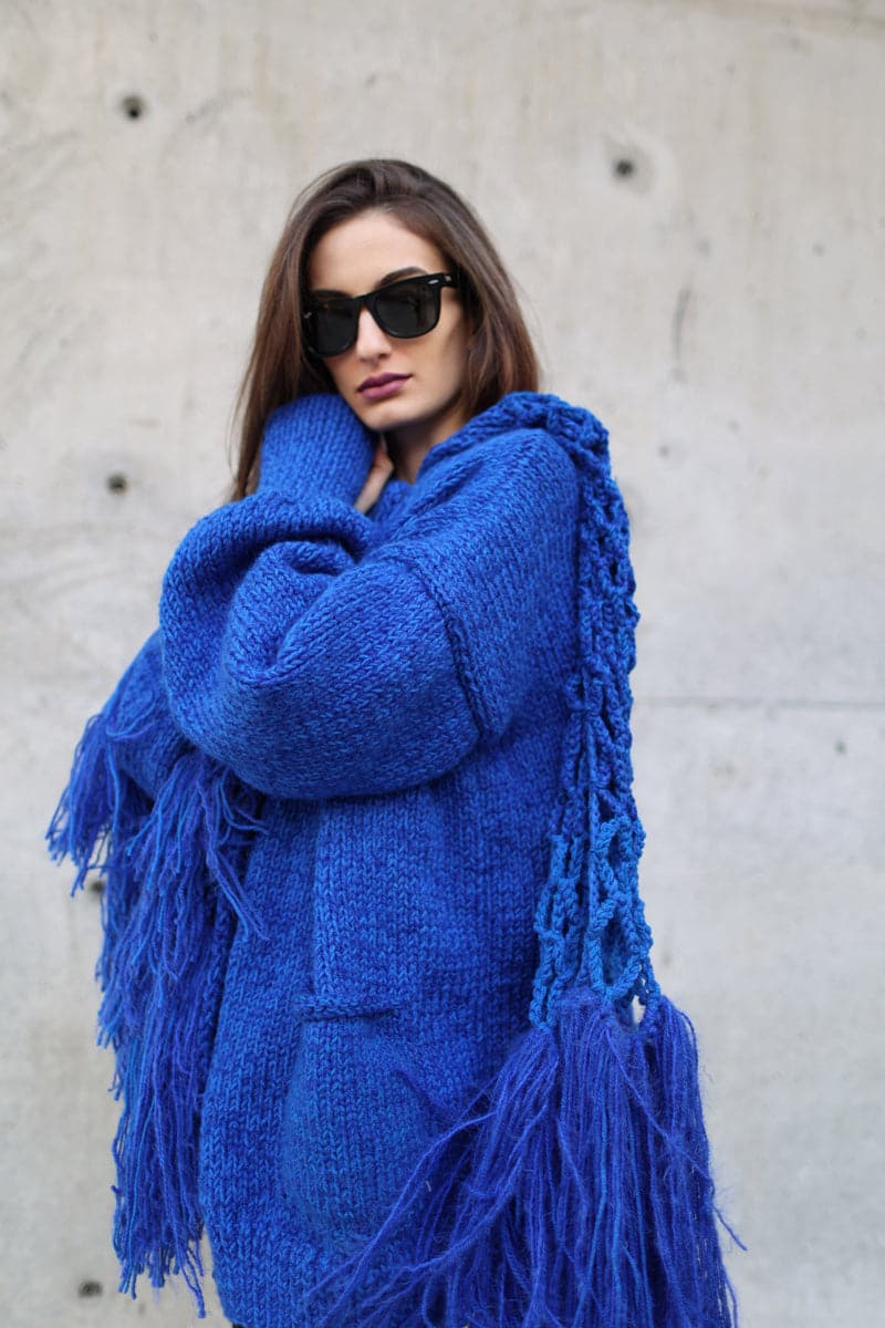 FRINGED PONCHO-STYLE CARDIGAN