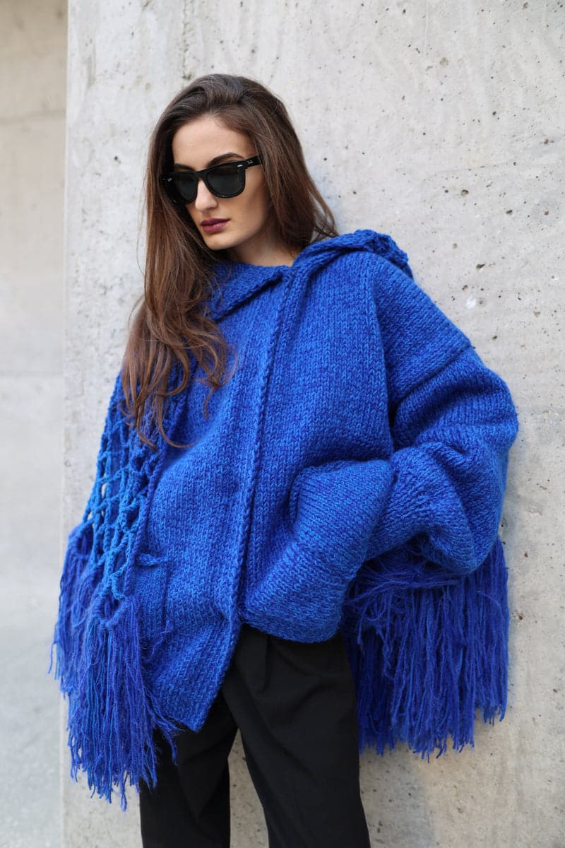 FRINGED PONCHO-STYLE CARDIGAN