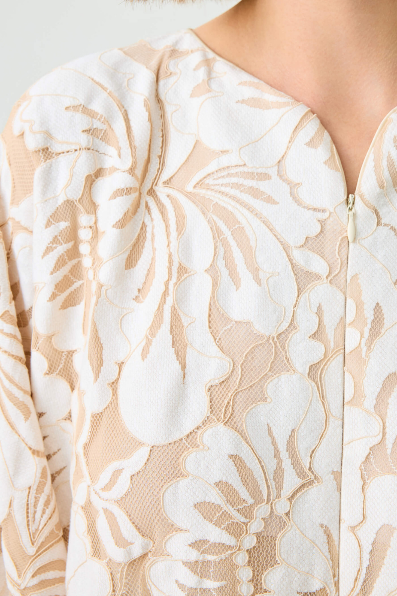 ESTARA LONG ZIPPERED DRESS WITH BEIGE LACE