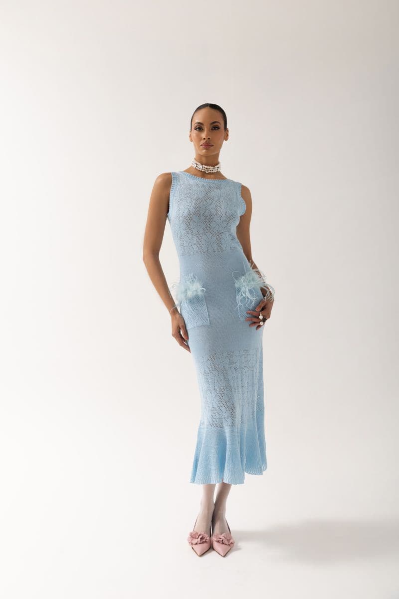 KNIT MIDI DRESS WITH FEATHERS