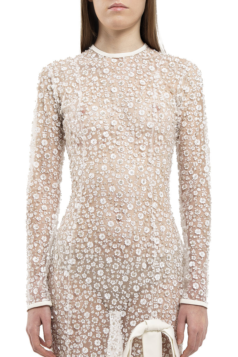 SEQUIN EMBROIDERED DRESS IN WHITE