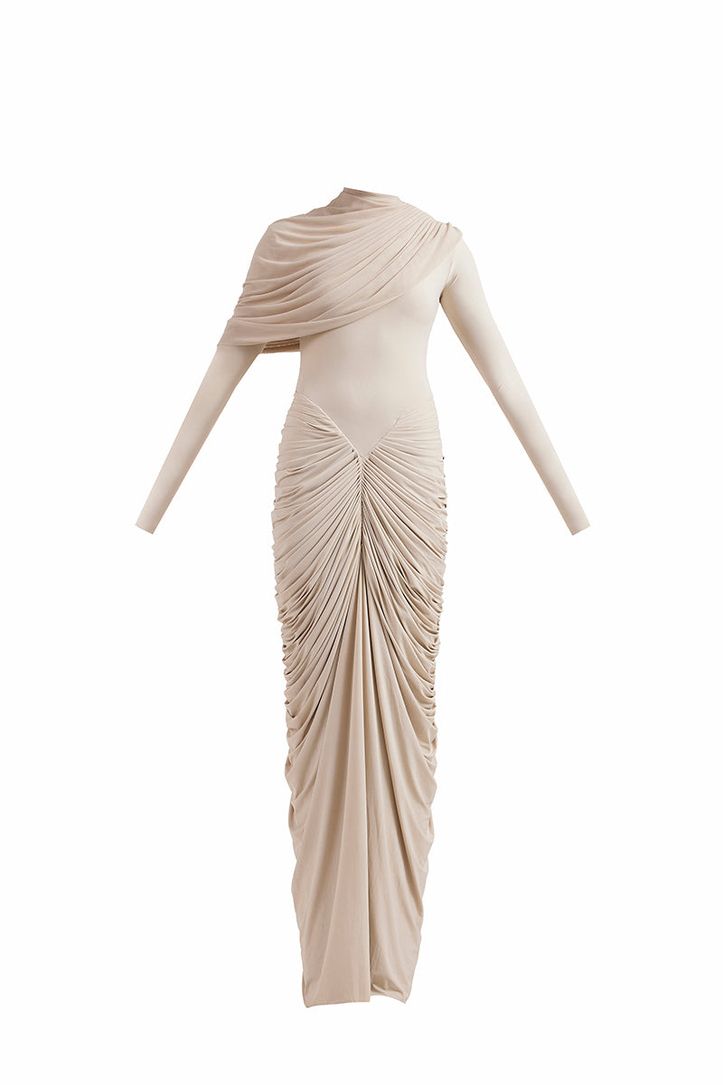 ELORA BEIGE DRAPED GOWN