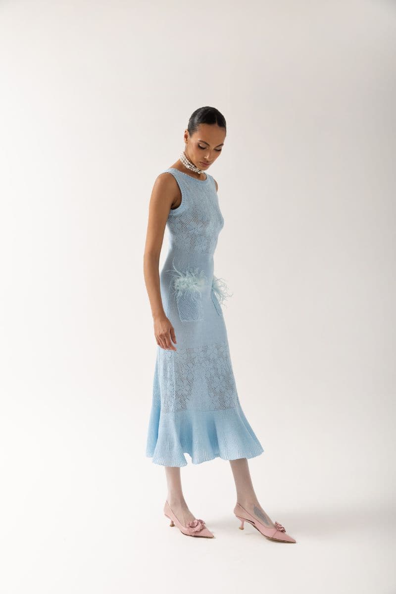 KNIT MIDI DRESS WITH FEATHERS