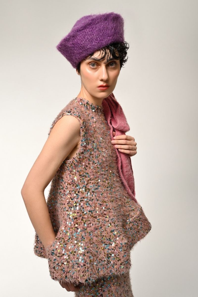 SEQUIN KNIT SWEATER IN PINK MULTI