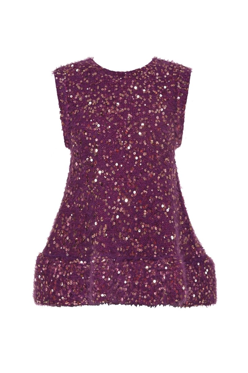 SEQUIN KNIT SWEATER IN PLUM MULTI