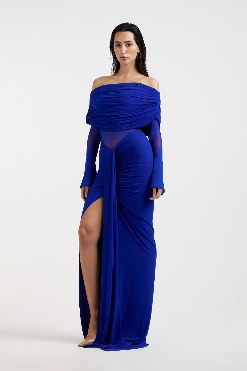 THALIA OFF SHOULDER COBALT DRESS