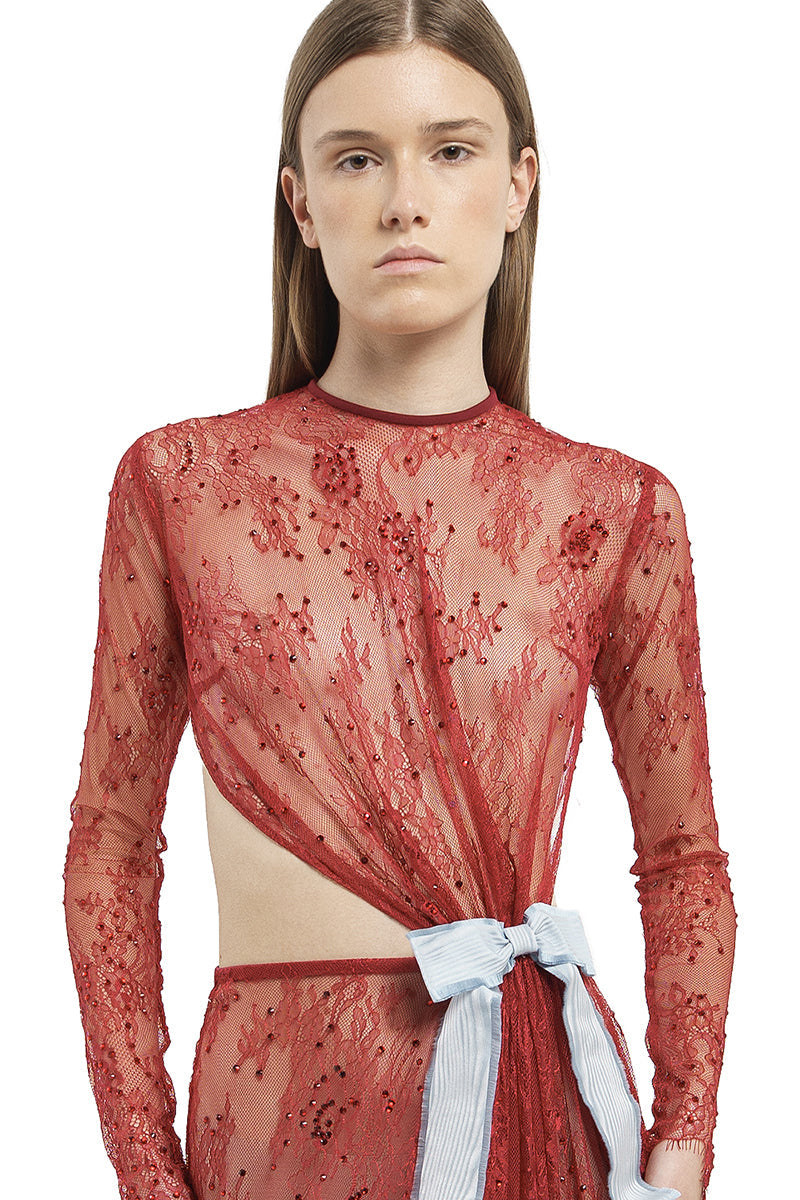 LACE LONG DRESS IN RED
