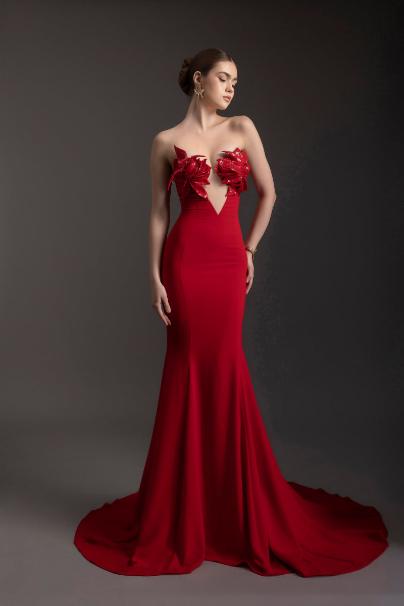 SCARLET BLOOM MERMAID GOWN