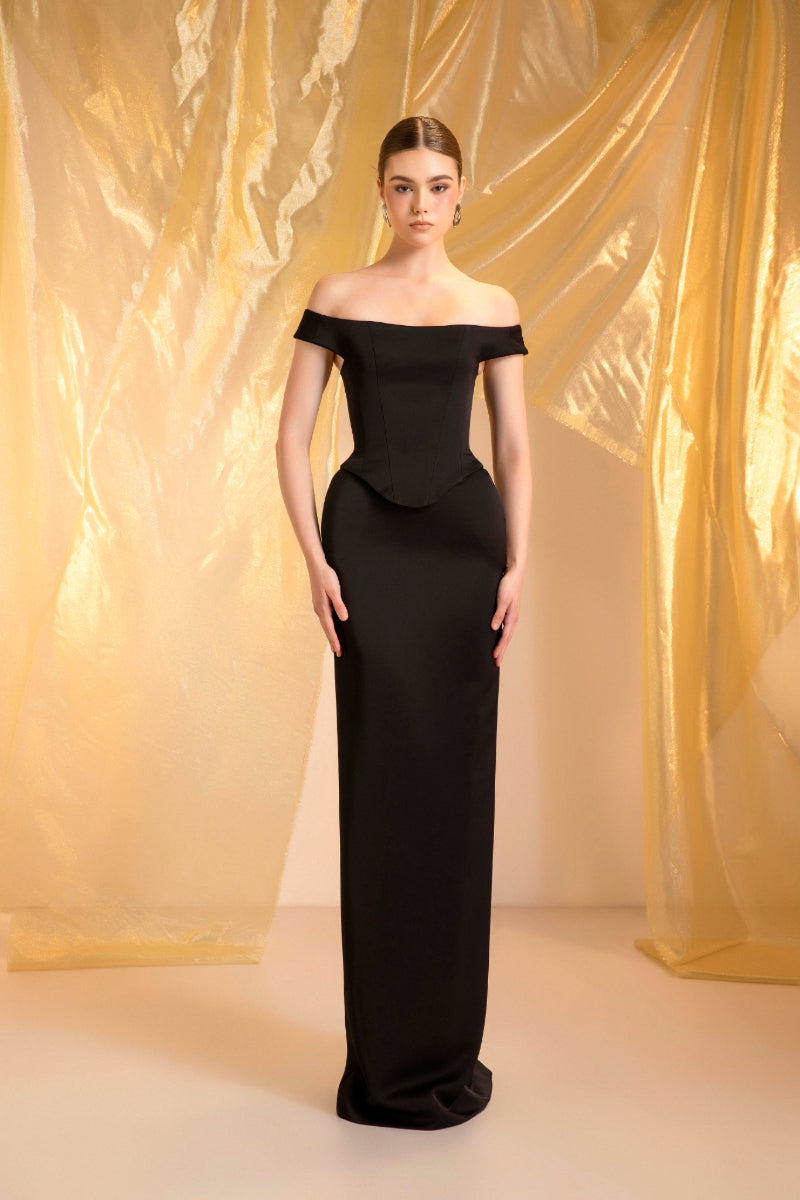 TIMELESS BLACK OFF-SHOULDER GOWN