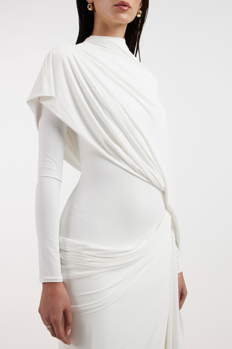 NADIA WHITE DRAPED GOWN
