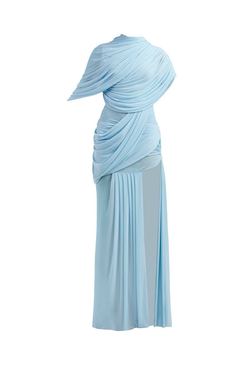JOVANA DRAPED BLUE MAXI DRESS