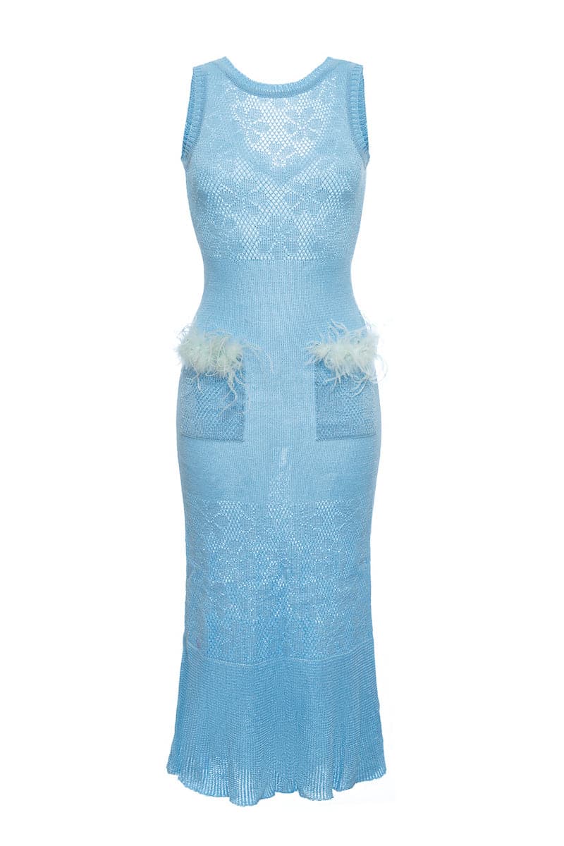 KNIT MIDI DRESS WITH FEATHERS