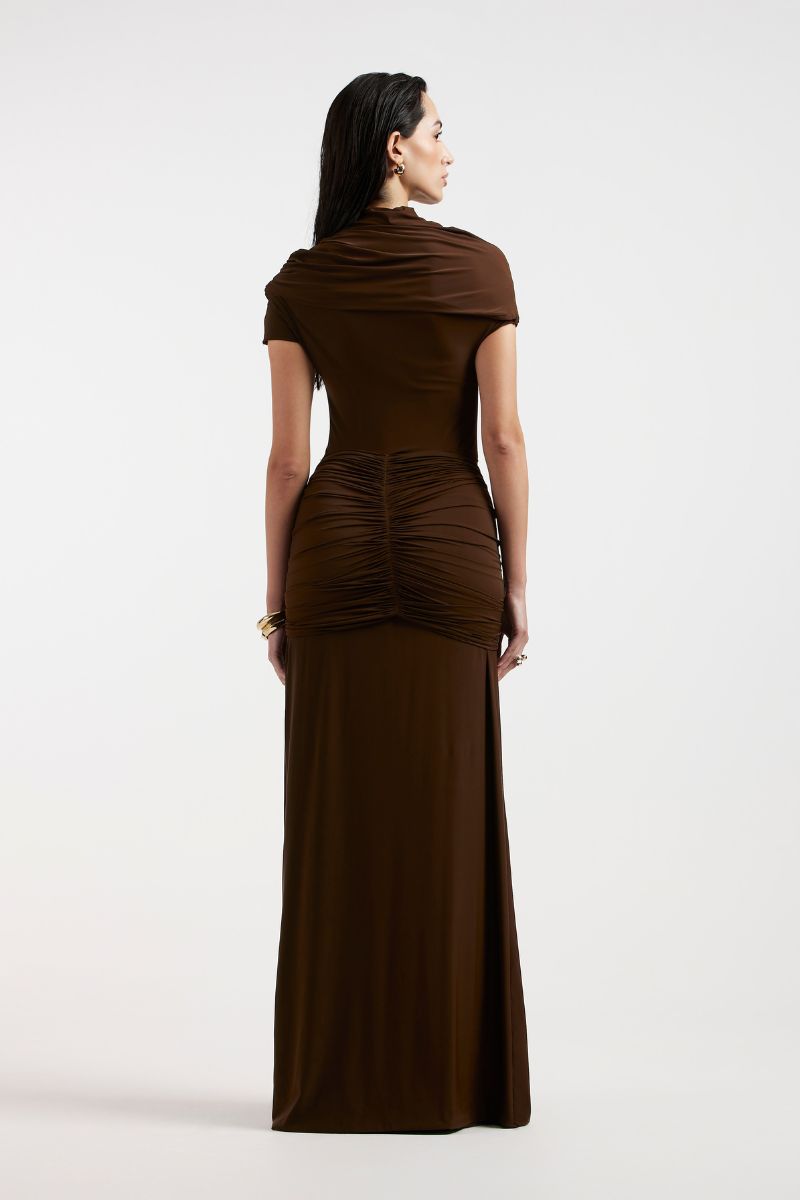 ZELIE BROWN JERSEY MAXI DRESS