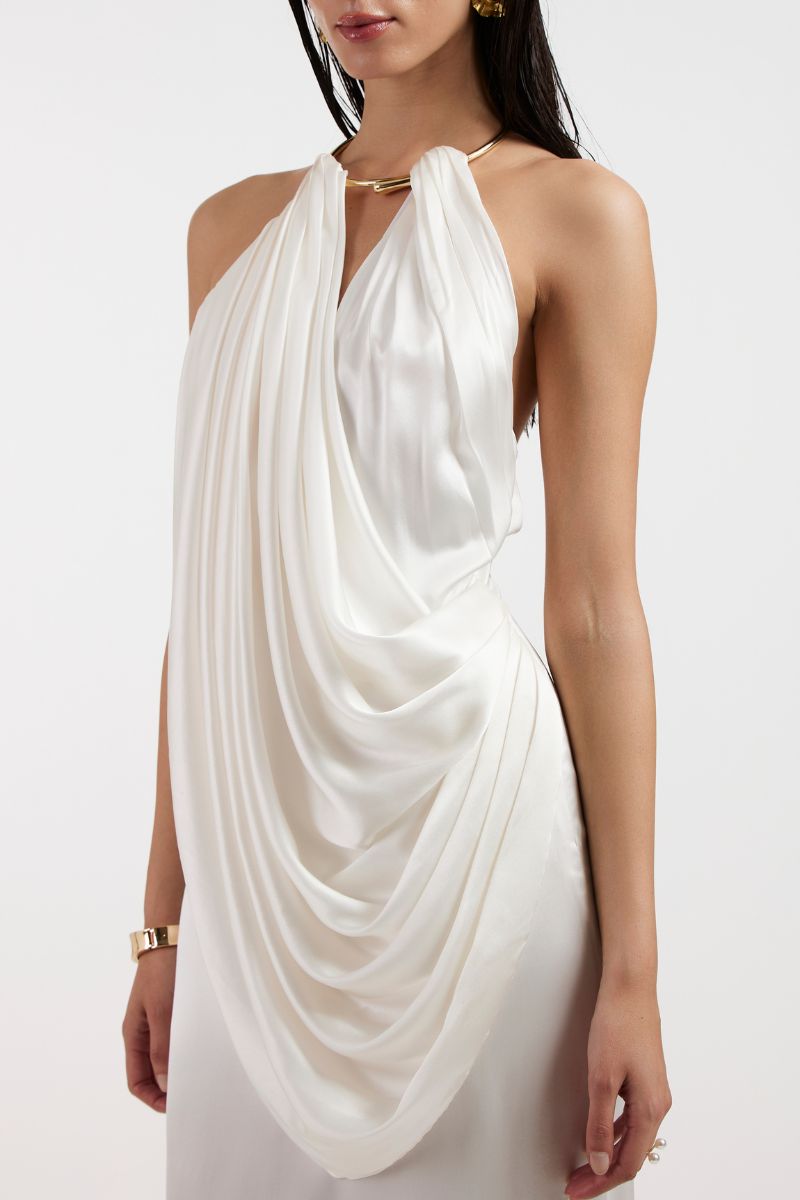 LEONA WHITE DRAPED GOWN