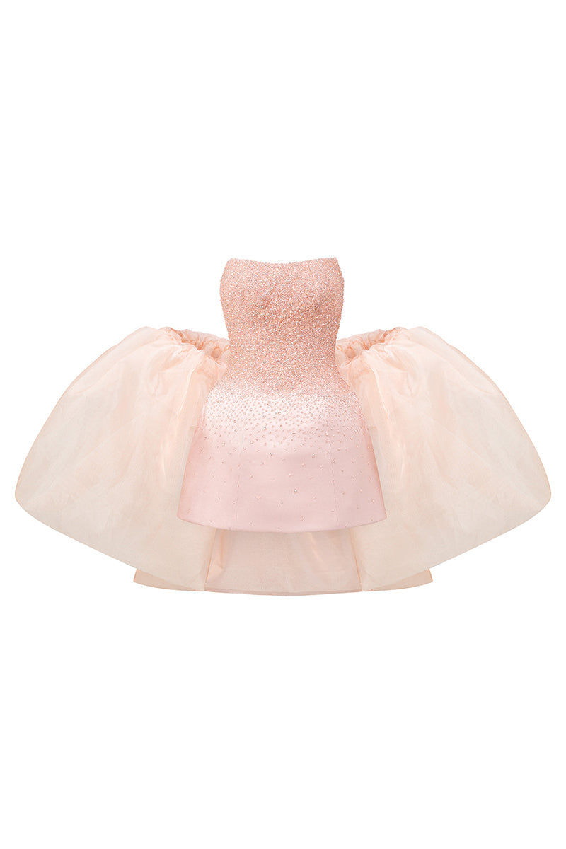 BUSTIER BEADED MINI DRESS IN LIGHT PINK